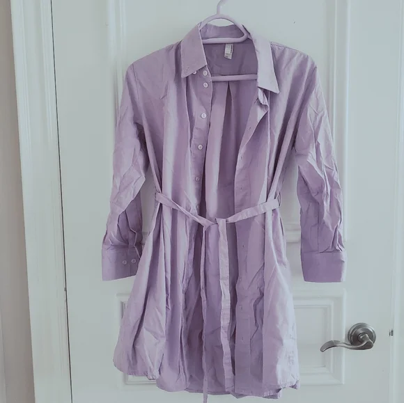 New American Apparel Belted Chamblay Lilac Shirt Dress - Picture 12 of 14